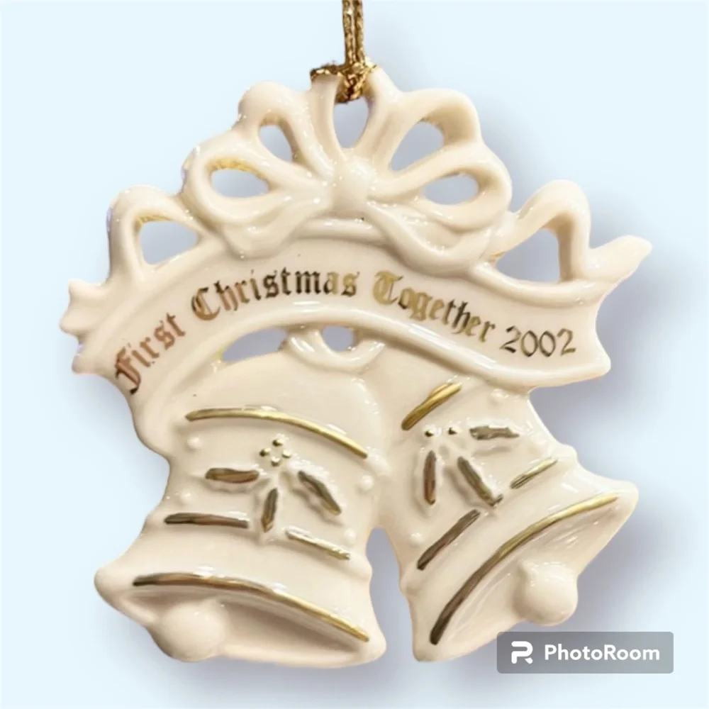 Vintage Lenox Ornament, First Christmas Together 2002, Porcelain, Wedding Bells